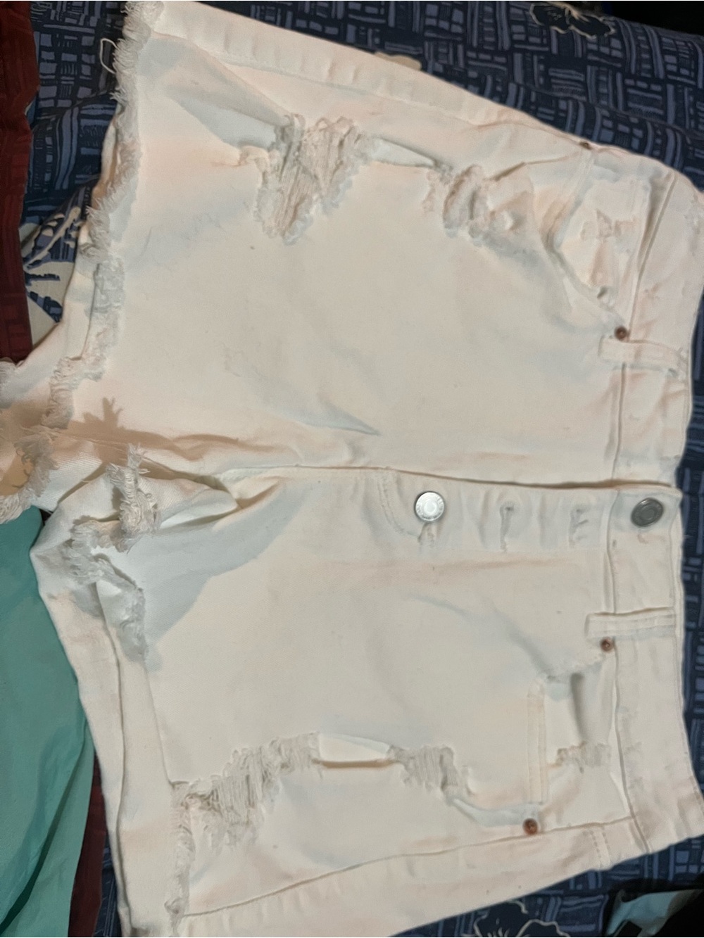 Time and Tru White Distressed High Waist Denim Shorts